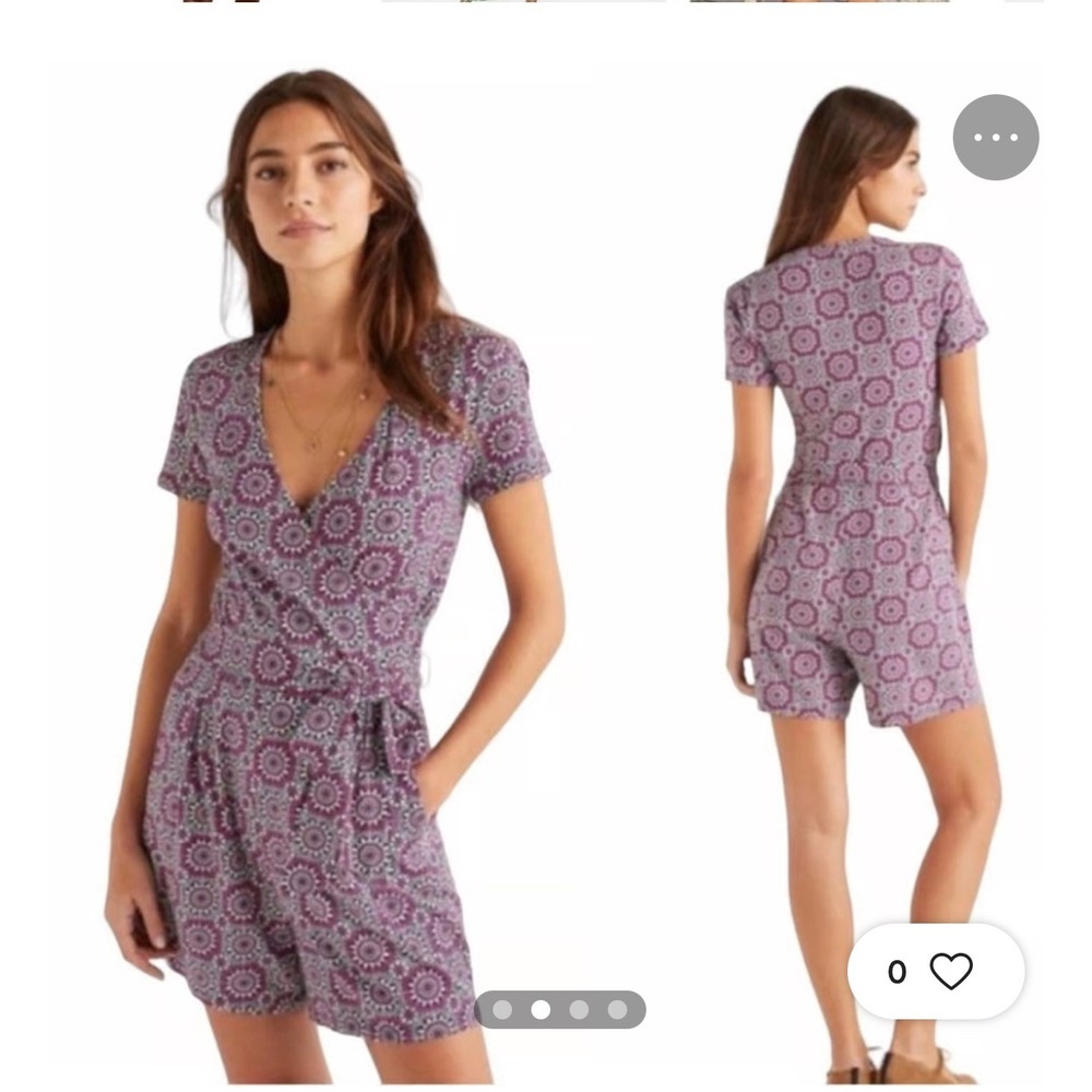 Boden Caroline Jersey Romper Pink Navy Medallion Print Wrap Tie Waist Tall 10T